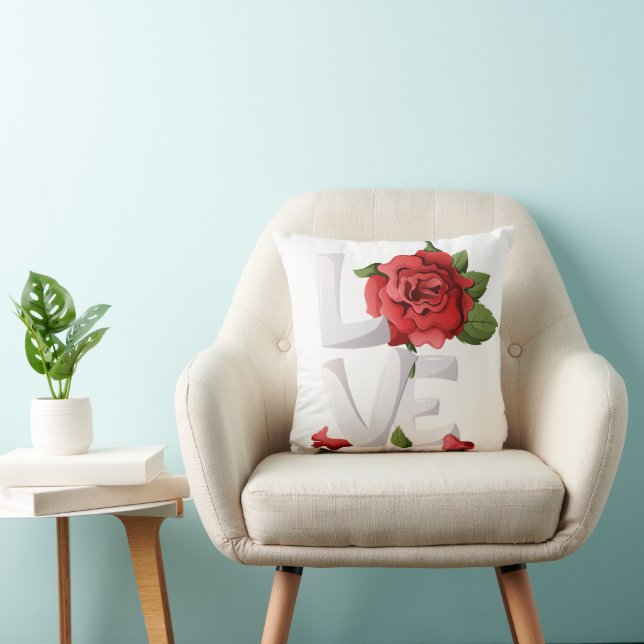 Almofada Romantic Red Rose Love Typography Botanical (Cadeira)