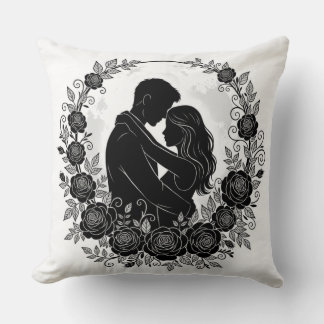 Almofada ​Romantic Silhouette Couple Rose Wreath Pillow