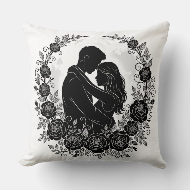 Almofada ​Romantic Silhouette Couple Rose Wreath Pillow (Frente)