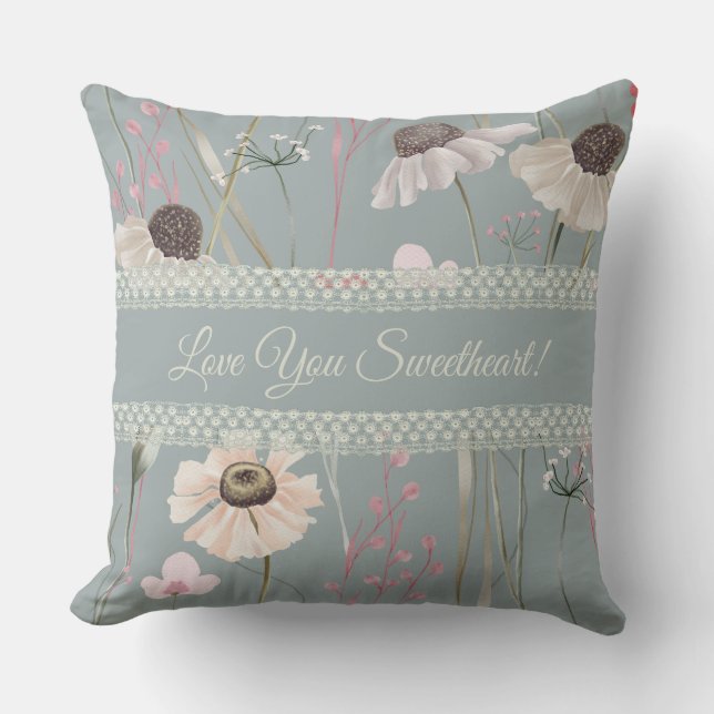 Almofada Romântica 🌸 Flores Selvagens Chamomile Lace (Frente)