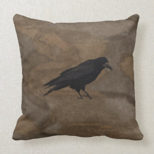 Almofada Rook preto Corvid britânico e fundo rústico