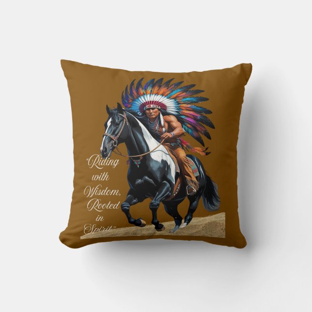 Almofada Rooted in Spirit – Native Rider Throw Pillow (Frente)