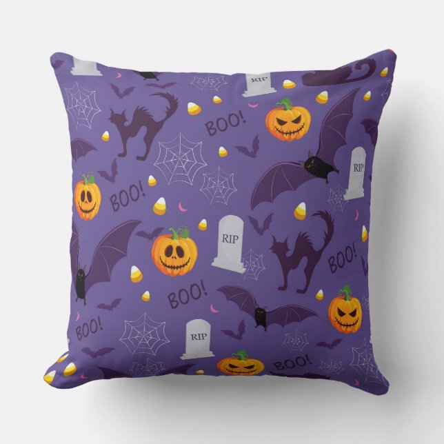 ALMOFADA ROPAS COM TOMBSTONES ORANGE PUMPKINS BATS (Frente)