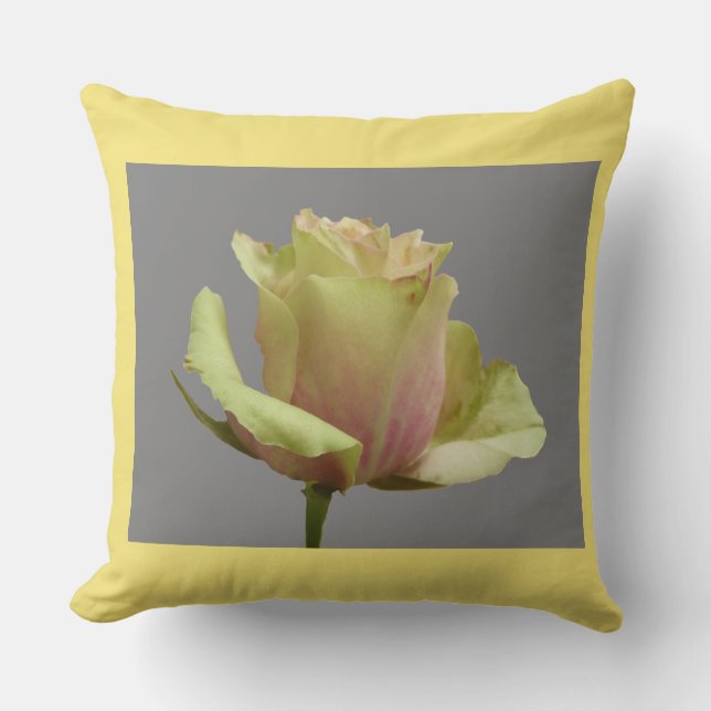 Almofada Rosa Amarela em Cinza + Pó. Travesseiro de Cor da  (Frente)