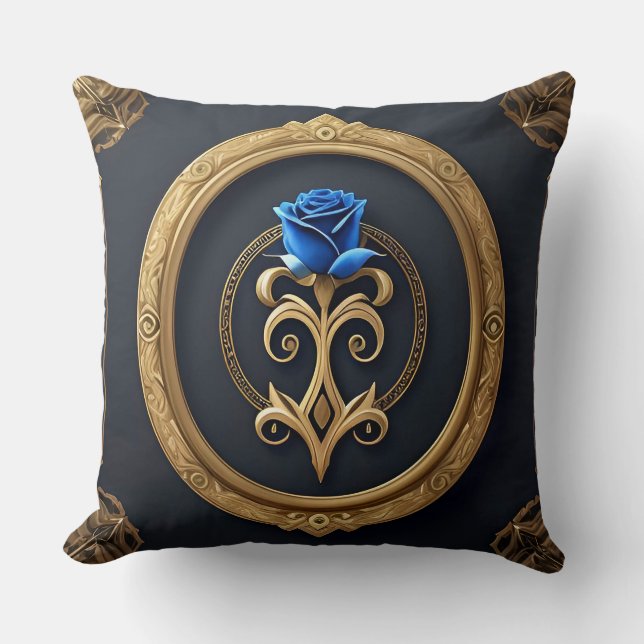 Almofada Rosa Azul em Moldura Dourada com Detalhes Ornament (Frente)