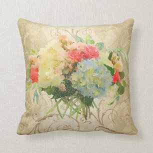 Almofada Rosa Azul, Hidrara, Dourado Floral Damasco