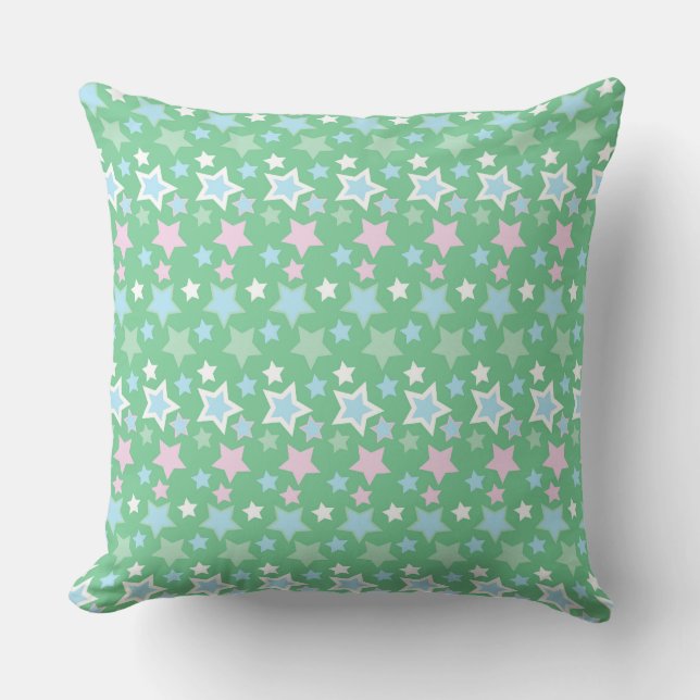 ALMOFADA ROSA AZUL VERDE BRANCO PASTEL ESTRELAS & LISTRAS (Frente)