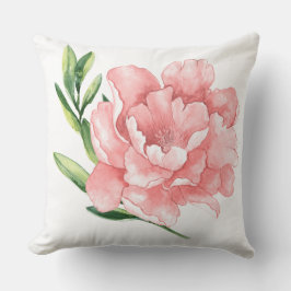 Almofada Rosa Bege em Aquarela Rosa & Folhas de Galho Verde