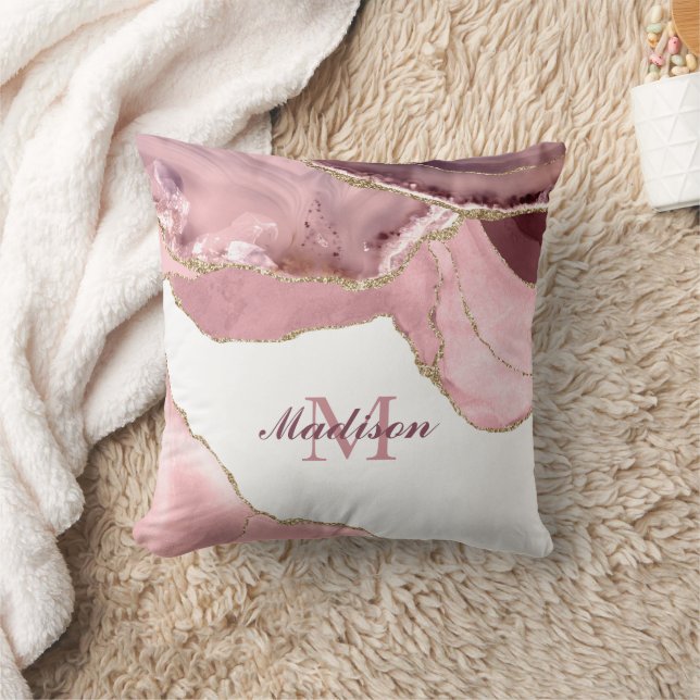 Almofada Rosa Blush E Monograma Dourado De Agitação Lípica (Cobertor)