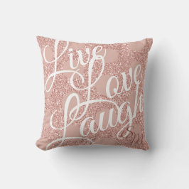 Almofada Rosa Blush Glitter Monograma Girly Live Love Laugh