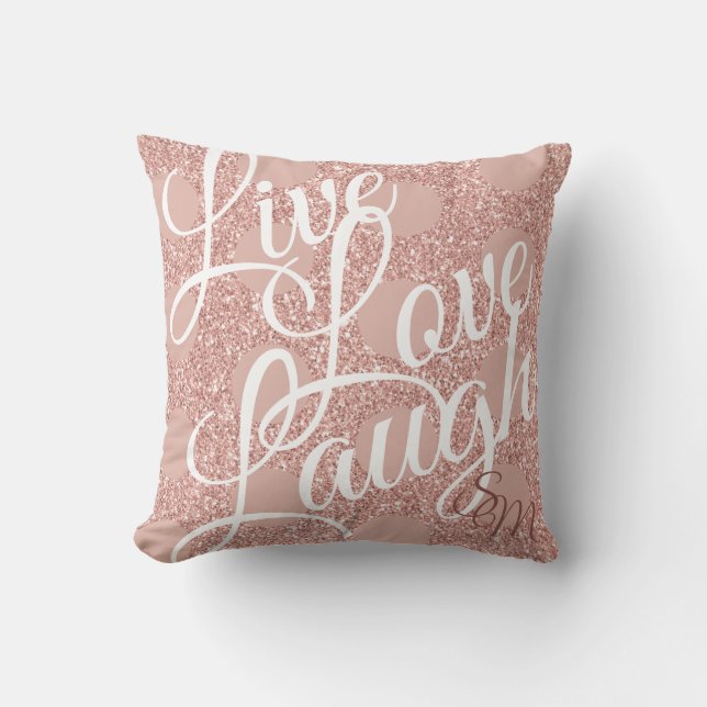 Almofada Rosa Blush Glitter Monograma Girly Live Love Laugh (Frente)