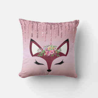 Almofada Rosa Blush - Raposa Rapariga com Tinta Brilhante