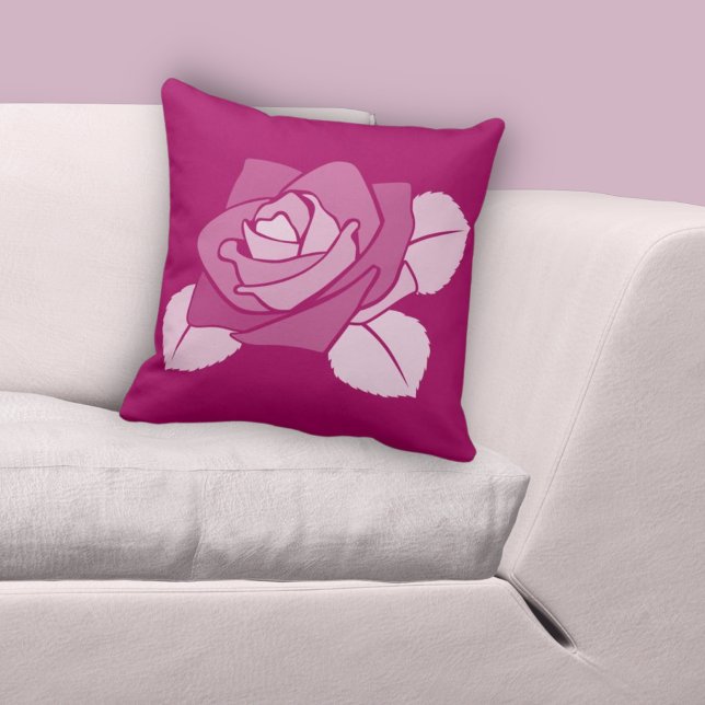 Almofada Rosa Botânico Cor-de-Rosa Solteiro (Stylized Single Pink Botanical Rose Throw Pillow)