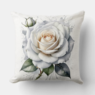 Almofada Rosa Branca e Rosebud, Folhas de Prata