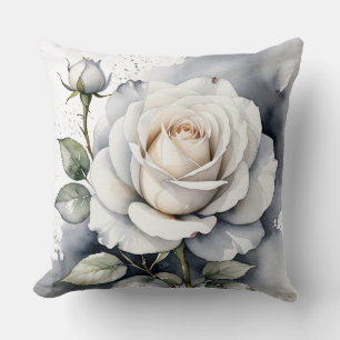 Almofada Rosa Branca e Rosebud, Folhas de Prata