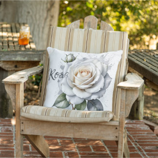 Almofada Rosa Branca e Rosebud, Folhas de Prata