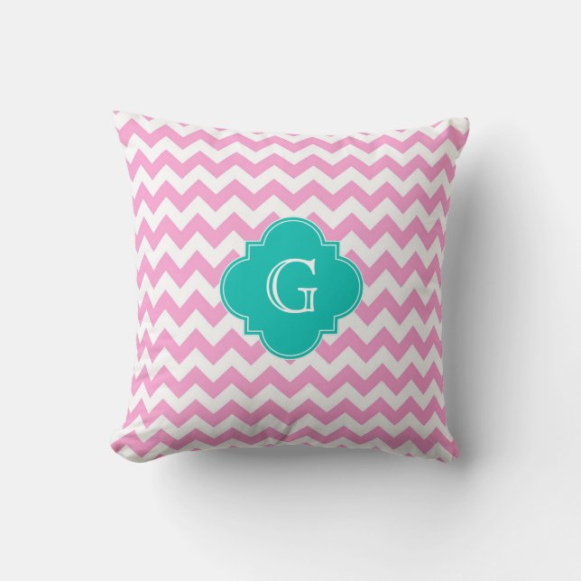 Almofada Rosa Branco Chevron Ziguezague Azul Turquesa Quadr (Frente)