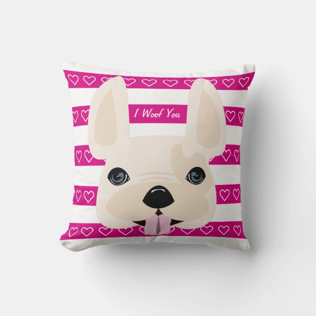 Almofada Rosa & branco mim Woof você travesseiro (Frente)
