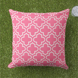 Almofada Rosa Brilhante Treliça Quatrefoil Branca