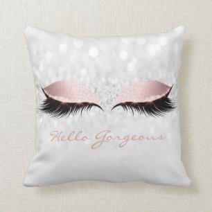 Almofada Rosa, Cinza, Girly Makeup Lashes Olá, Linda