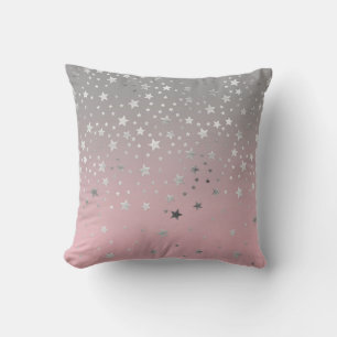 Almofada Rosa Cinza Prateado Estrelas Meninas Ombre Moderno