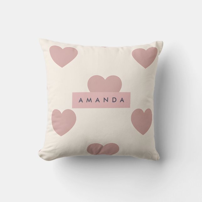 Almofada Rosa Coração Personalizado Pastel (Frente)