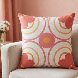 Almofada Rosa Coral e Laranja Moderno Círculo Geométrico