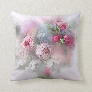 Almofada Rosa de Aquarela Flores Elegantes Florais Modelo