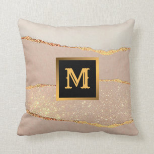 Almofada Rosa de Lúpulo Dourado Monograma