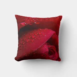 Almofada Rosa de Macro Vermelho com Gotas de Água