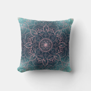 Almofada Rosa de Na moda Dourado Mandala Blue Nebula Stars