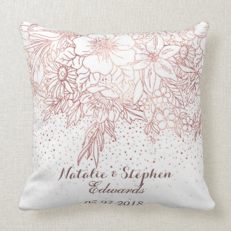 Almofada Rosa de ouro floral rabiscos confetti casamento