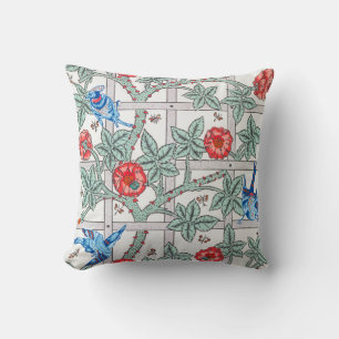 Almofada Rosa de subida e Pássaro pequeno, William Morris