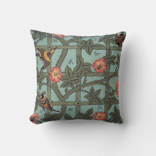 Almofada Rosa de subida e pássaro pequeno, William Morris