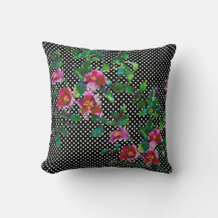 Almofada Rosa de Vintage com damas pretas e brancas
