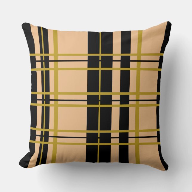 Almofada Rosa Dourada xadrez com de preto-e-riscado (Frente)
