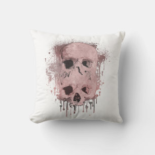 Almofada Rosa Dourado Crânio Rosa Gotejamento de Tinta Graf