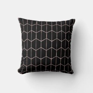 Almofada Rosa Dourado e Preto Chic Hexágono Geométrico Glam