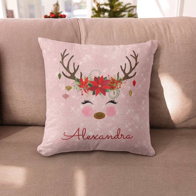 Almofada Rosa Dourado - Monograma da Reindedora de Natal Ro (Criador carregado)