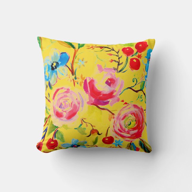 Almofada Rosa e Amarelo de Cereja Personalizáveis (Frente)