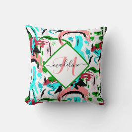 Almofada Rosa e aqua abstrato personalizado