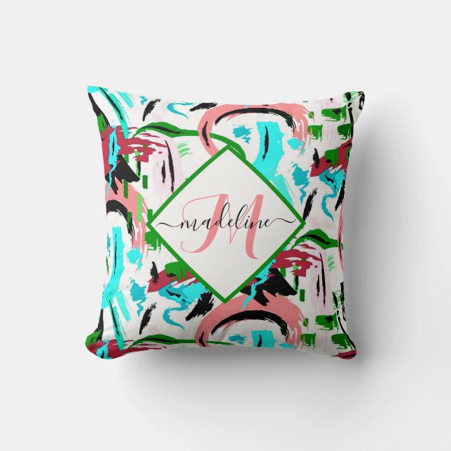 Almofada Rosa e aqua abstrato personalizado (Frente)