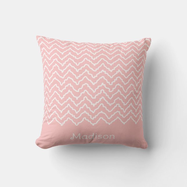 Almofada Rosa E Branco Zigue-Zague Chevron E Nome (Frente)