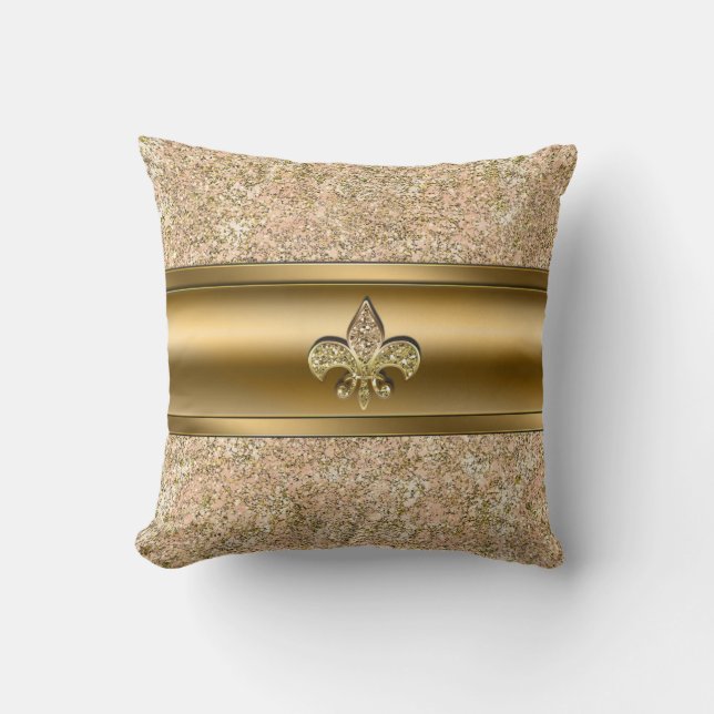 Almofada Rosa e Dourado Brilho Glitter Fleur de lis Chic (Frente)