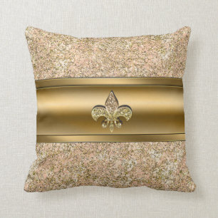 Almofada Rosa e Dourado Brilho Glitter Fleur de lis Chic