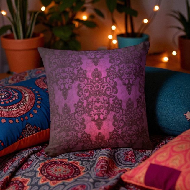 Almofada Rosa e Roxo Damask Glamouroso e Profundo (Criador carregado)