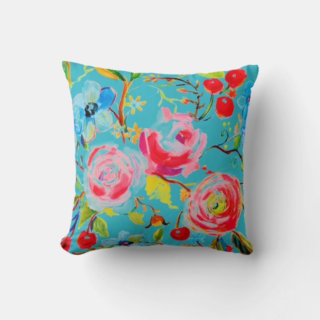 Almofada Rosa e Turquesa de Cereja Personalizáveis (Frente)