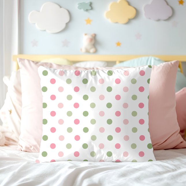 Almofada Rosa e Verde Sage Pastel com Bolinhas (Pink & Sage Green Pastel Polka Dot Throw Pillow)