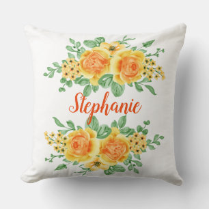 Almofada Rosa Floral Amarela Laranja Elegante Personalizada