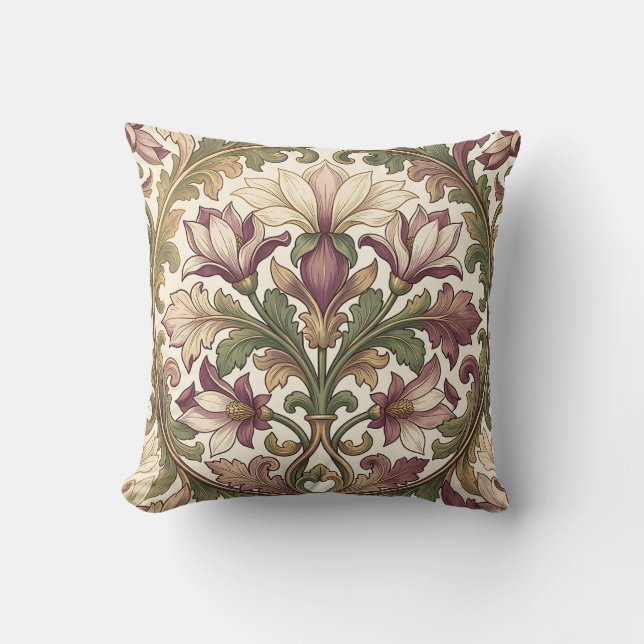 Almofada Rosa Floral Ornata Creme Roxo Vitoriano  (Frente)